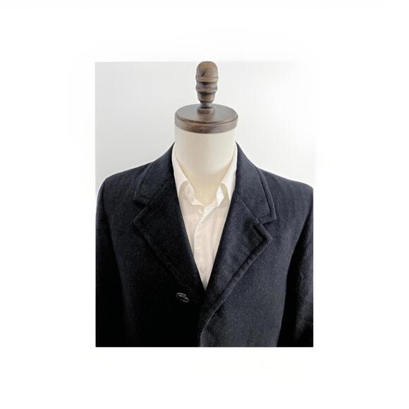 CUSTOM BLACK WOOL MENS 3/4 OVERCOAT ~40R APPROX HONG KONG GREAT CONDITION!